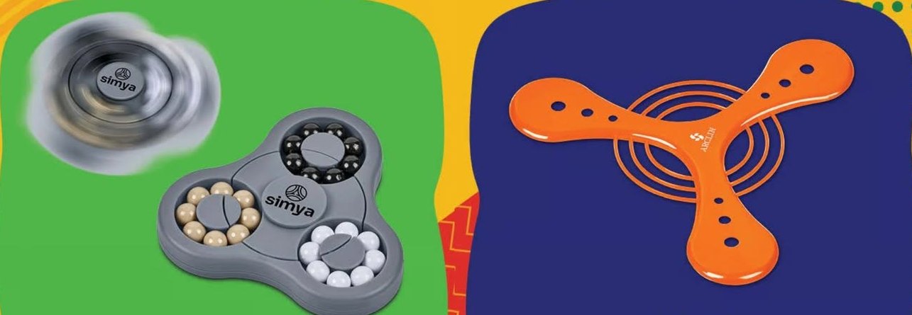 Puzzle spinner and an orange flying disc shown as branded giveaways