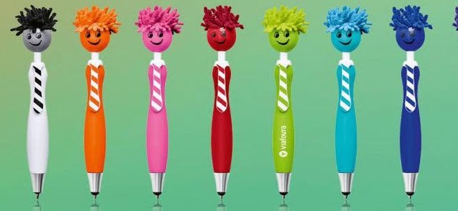 Colourful ball pens with mop-top figures in a range of colours